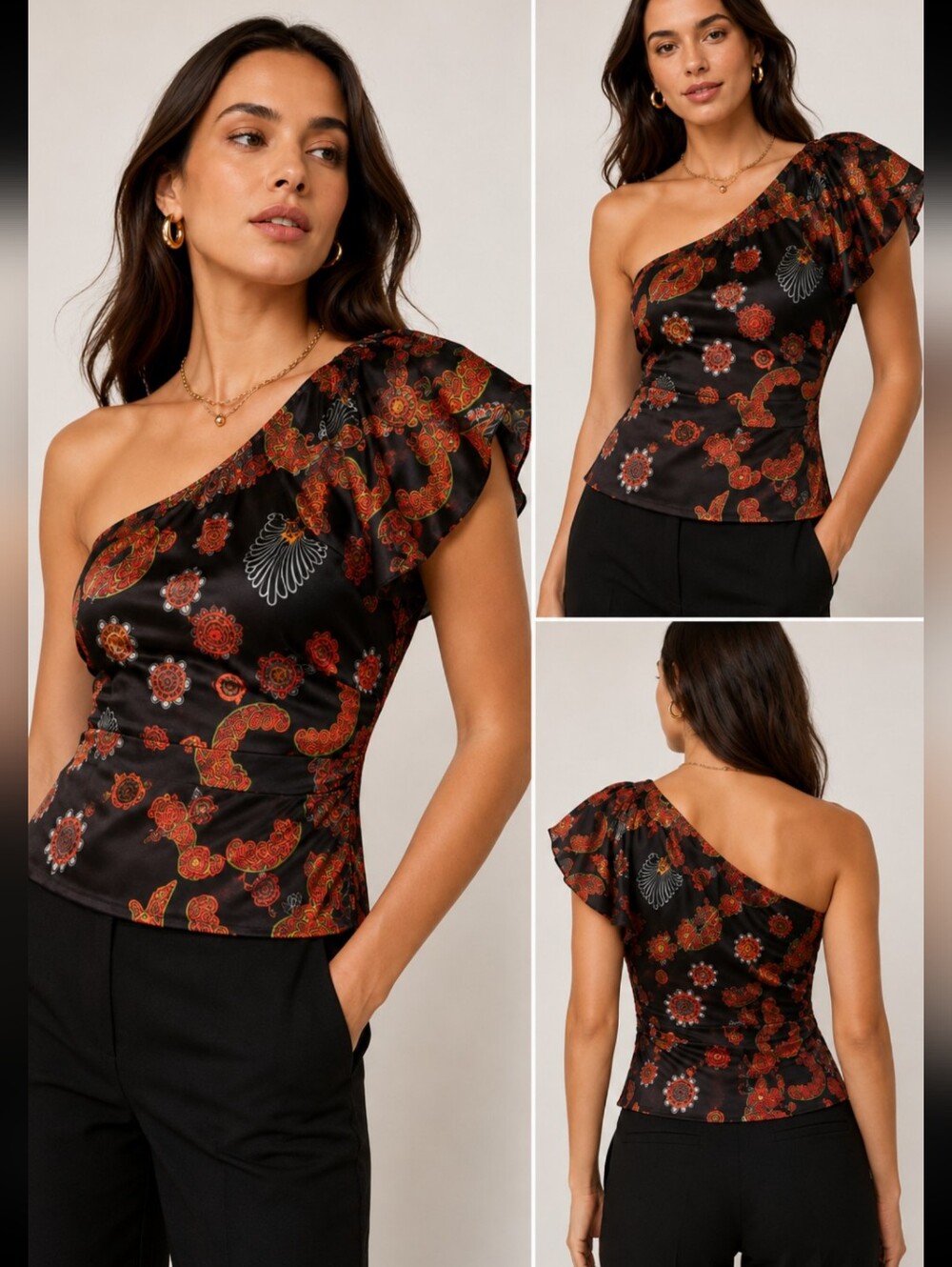 French Connection One Shoulder Silk Top